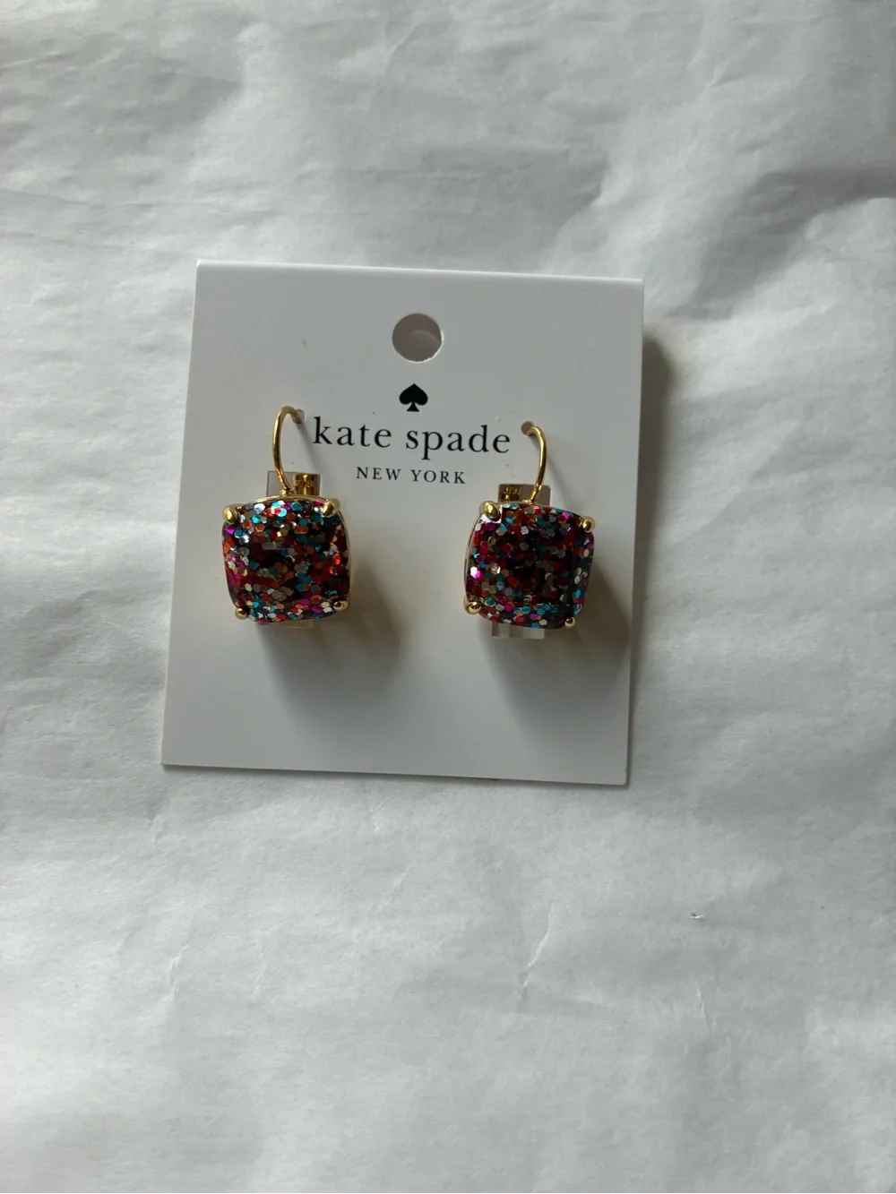 kate spade gold-tone multicolor glitter square drop earrings